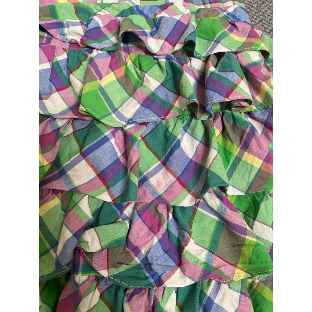 Ralph Lauren Girls Plaid Pleated Ruffle Sundress Purple Green 8